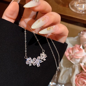 Exquisite Micro-inlaid Zircon Flower Trendy Minimalist Women's All-match High-end <b>Titanium</b> Steel Model X2130 Silver X2130 Silver - Product Image 1