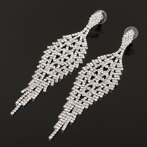 Retro Fashion European American Long Crystal Rhinestone Alloy <b>Earrings</b> Full Exaggerated Atmospheric <b>Tassel</b> Drop <b>Earrings</b> Women - Product Image 2