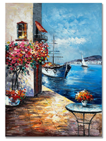 Peinture à l'huile encadrée de paysage méditerranéen peinte à la main, 70x100cm, toile impressionniste de bord de mer pour la décoration de la maison et des hôtels
