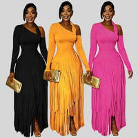 Robes d'automne tendance K11109 pour femmes, robes maxi décontractées élégantes à manches longues avec franges, robes africaines pour femmes, vêtements pour femmes