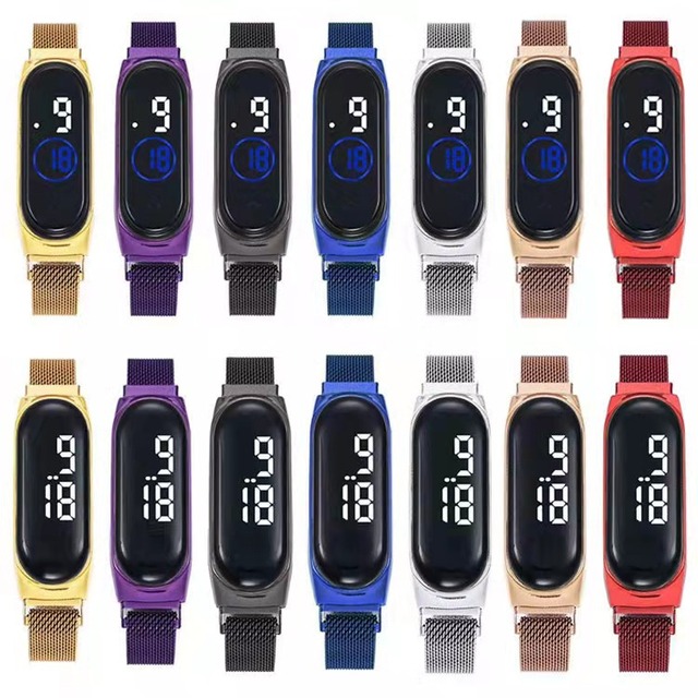 Fashion Digital Touch Led Mesh Steel Strap for Boys Girls Men Women square Round Bracelet Watch
