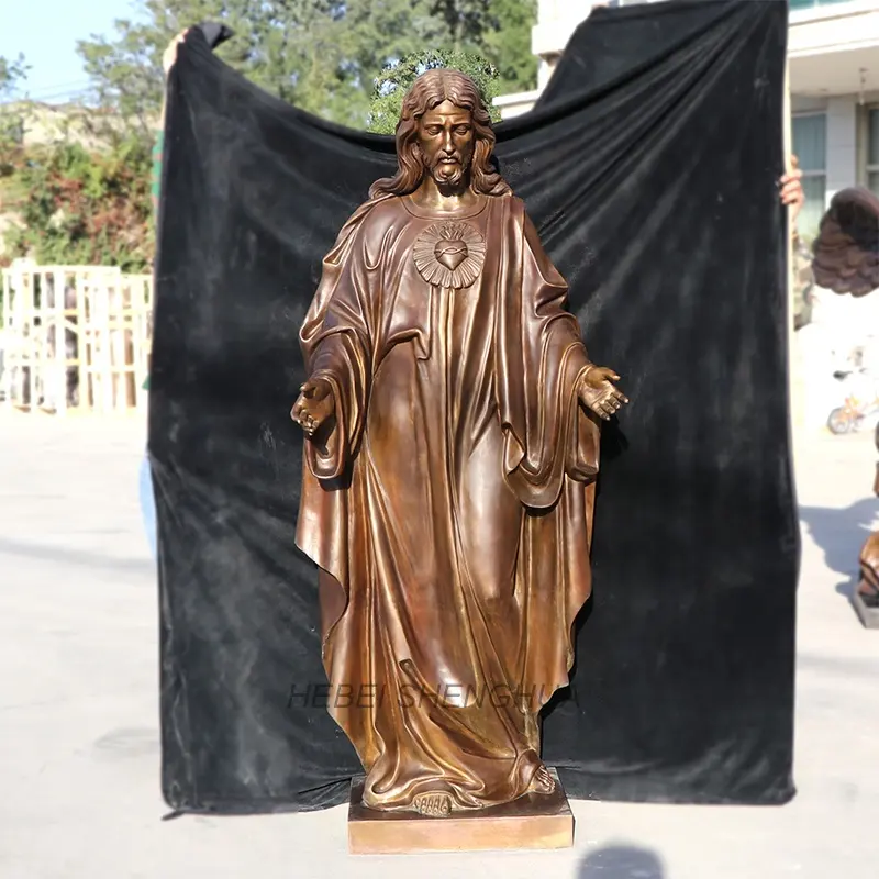 Patung perunggu luar ruangan kustom patung ukuran kehidupan Kristus Yesus Hati Kudus