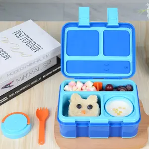 Kotak Bento Makan Siang Sekolah All In 1 Tiffin untuk Anak-anak Kotak Makan Siang Gratis Bpa dengan Cangkir Makanan dan Pak Es, Kotak Makan Siang Anak-anak Merah Muda