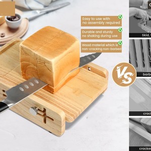 Wooden <b>Bread</b> Slicer Natural Wood Color Stainless Steel <b>Knife</b> Holder Kitchen Counter Use - Product Image 2