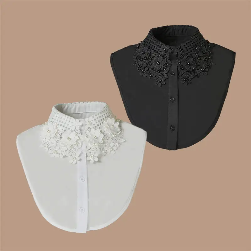 New Style 100% Polyester Milk Silk Handmade Pearl Retro Style False Collar Detachable Ladies Neck Collar