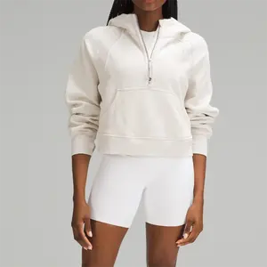 Wholesale Custom High Quality OEM Women Cropped Oversized Outdoor Half-Zip Hoodie Jogging Sweatshirt