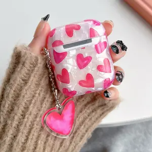 Étui coeur rose pour filles pour <span class=keywords><strong>AirPods</strong></span> Pro Shell Texture housse de protection pour écouteurs pour <span class=keywords><strong>Airpods</strong></span> 2 3 3rd étui souple IMD avec porte-clés - Product Image 5