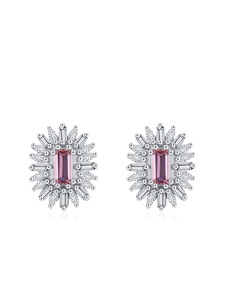 Parure de bijoux 2 pièces en zircon rose baguette, collier halo soleil et boucles d'oreilles clous, pour femme, mariage et soirée - Product Image 3
