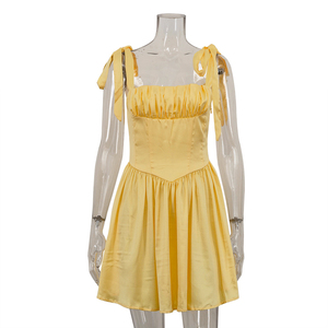 2025 Casual alla moda corsetto senza spalline a tubo corsetto aderente e svasato giallo abiti corti da donna abito estivo da donna - Product Image 4