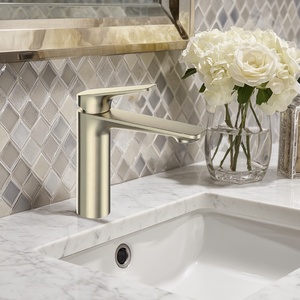 Vòi chậu bằng đồng thau, vòi trộn chậu mạ vàng xước, vòi chậu phòng tắm, vòi trộn nước nóng lạnh - Product Image 3