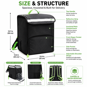 Sac à dos isotherme pour livraison de nourriture 1680D Oxford, imperméable, avec bande réfléchissante pour moto, scooter, Uber Eats - Product Image 4