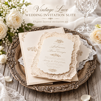 Suite d'invitations de mariage personnalisées en dentelle, marque privée, OEM, avec enveloppe en doily dorée, faible MOQ pour les planificateurs
