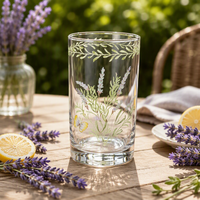 Verre à eau droit transparent avec imprimé floral vintage lavande et papillons, pour jus et boissons