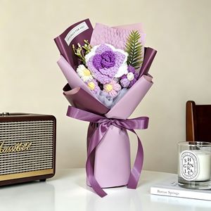 Bouquet de roses au crochet fait main avec du fil, décoration créative pour un cadeau de la Saint-Valentin, fleur artificielle haut de gamme - Product Image 4