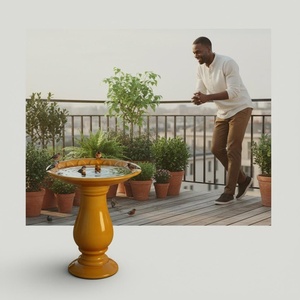 Bain d'oiseaux moderne en céramique verte Esschert Design avec grand socle <span class=keywords><strong>pour</strong></span> <span class=keywords><strong>jardin</strong></span> - Product Image 1