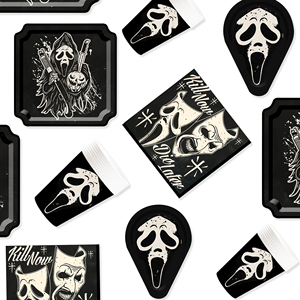 DAMAI Customized HalloweenTheme Party Supplies with Skull Mask Disposable Party Paper Plates Napkins Cups Party Tableware Set - Product Image 2