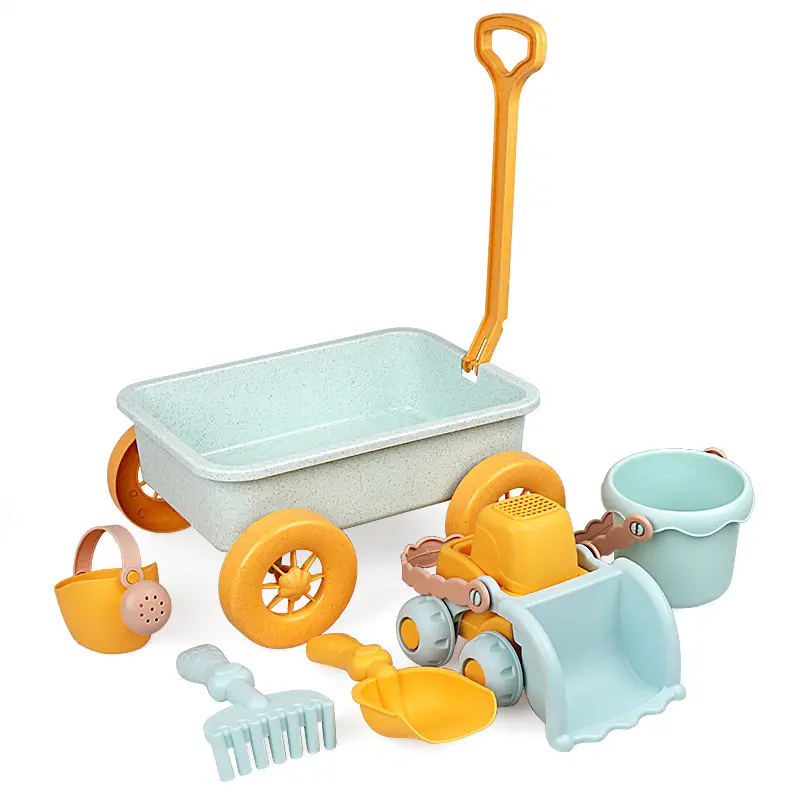 Hot Sale Soft Glue beach Toy set hand-pulled cart beach toy tool car hopper accessories bucket set for kids