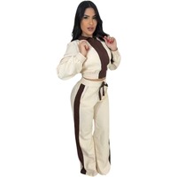 Ensemble de survêtement deux pièces pour femme KY, veste courte zippée et pantalon large, marron, style Y2K, streetwear, veste coach coupe-vent