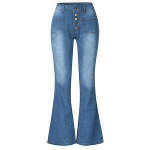 Pantalones acampanados de <span class=keywords><strong>mujer</strong></span> europea americana para <span class=keywords><strong>Amazon</strong></span> Outlet Jeans de mezclilla de alta elasticidad Estilo vintage informal para todas las estaciones lavados - Product Image 5