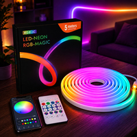 Série commerciale de bande LED néon RGBIC alimentée par USB 5V, PVC IP65, 7x14mm, 5m, contrôle intelligent par application, éclairage néon en forme de corde