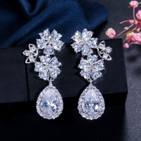 Boucles d'oreilles simples à motif floral et goutte d'eau, style japonais et coréen, avec zircon 3A brillant, accessoires pour robe de mariée et de soirée