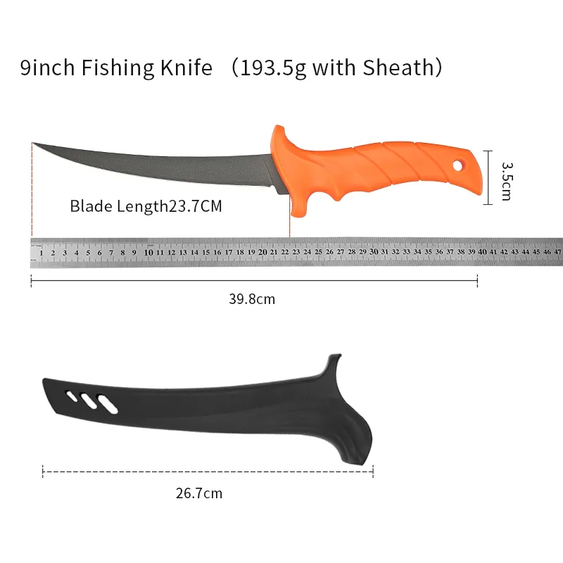 سكاكين صيد السمك متعددة الوظائف بطول 7 بوصات سكاكين من الفولاذ المقاوم للصدأ بدون تسليك وذات يد لينة سكين صيد السمك في الغلاف للاستخدام الخارجي