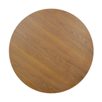 Table ronde en MDF de style mid-century, placage bois avec base en acier inoxydable doré, vente en gros