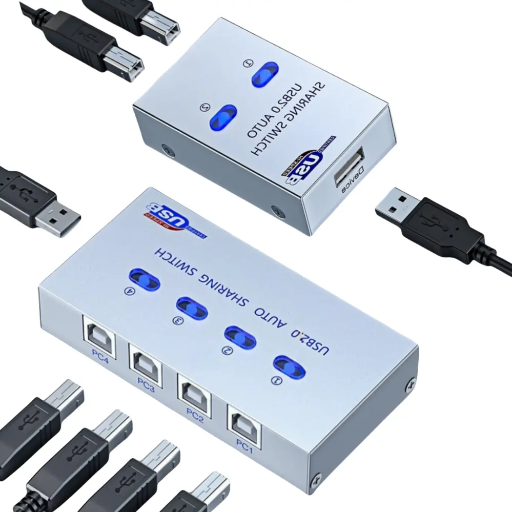 Printer 2 port USB saklar otomatis USB 2.0 konverter Splitter berbagi untuk 4 2 buah kotak HUB USB peripheral Printer USB 2.0