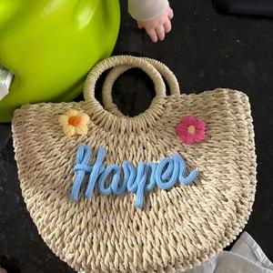 Bolsa <span class=keywords><strong>de</strong></span> <span class=keywords><strong>Playa</strong></span> <span class=keywords><strong>de</strong></span> Paja Personalizada con Cierre Abierto, Regalos para Damas <span class=keywords><strong>de</strong></span> Honor, Cesta para Niña <span class=keywords><strong>de</strong></span> las Flores - Product Image 5