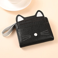 Dompet Pendek PU Motif Kucing Lucu, Banyak Slot Kartu, Kantong Uang Ber-resleting, Dompet Sederhana Modis