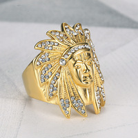 JZ041 Nouveau Hip-Hop Européen Américain Chef Indien Bague Homme Acier Titane Acier Inoxydable Plaqué Or