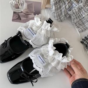 Penghangat Kaki Wanita Model Slouchy Berumbai Motif Kotak-kotak dan Renda, Ringan, Kasual, Desain Campuran, Modis, Trendi, dan Elegan untuk Sepatu Boot - Product Image 3