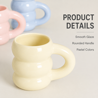Mug à café en céramique sculptée avec anse en boucle effet bulle, couleurs pastel, idéal pour cadeaux, vente au détail, marque privée, acheteurs en gros