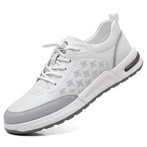 Zapatillas deportivas blancas y beige para hombre, informales, transpirables, de cuero, ligeras y cómodas para el tiempo libre - Product Image 4