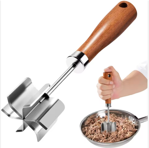 Hachoir à viande en acier inoxydable - Lames robustes à 6 courbes, outils de hachage de viande avec poignées en bois - Product Image 1
