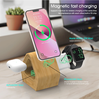 Nouveau chargeur sans fil magnétique en bambou en forme de triangle, station de charge 3-en-1 réglable pour iPhone et pour montre connectée
