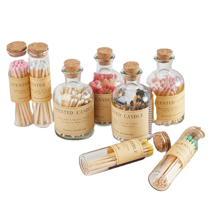 Цветные палочки для спичек под заказ, деревянные пробки, свечи в стеклянной бутылке