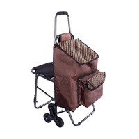 Chariot de courses à roulettes léger, polyvalent, avec sac glacière avant et chaise, offre spéciale