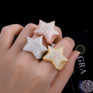Anillo de estrella en oferta, con diamante moissanita VVS, chapado en oro sobre plata de ley 925, pasa el test de diamante, certificado GRA, unisex, estilo hip-hop, ideal para regalo. - Product Image 1