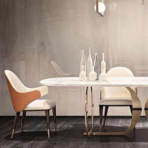 Table de salle à manger moderne en acier inoxydable avec piédestal doré Mobilier de salle à manger de luxe personnalisé - Product Image 2