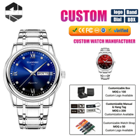 Montres à quartz TIANNBU 2048-3 pour hommes, étanches, lumineuses, double calendrier, bracelet en acier, montre-bracelet classique pour affaires