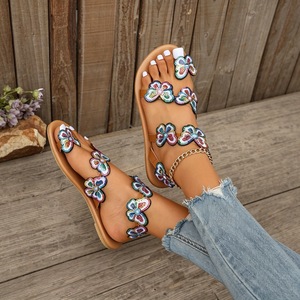 Women Colorful Butterfly Decor Flat <b>Sandals</b> <b>Elastic</b> Ankle Strap Open Toe Summer Beach Ladies Casual Shoes - Product Image 3