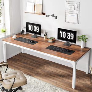 Wabi-sabi Furniture Extra Long Birch Surface Wood Computer Desk for Worker Double Long Wood Wabi-sabi Desk <strong>Pc</strong> <strong>Table</strong> Workstation - Product Image 2