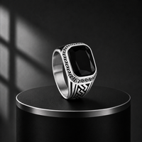 Bague JLM en Acier Titane à Motif Grec Rétro avec Pierre Noire, Style Gothique Punk pour Homme, Bijou de Cocktail, Accessoire de Mode – Prix de Gros