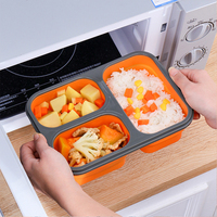 Boîte à lunch en silicone à 3 compartiments, récipient de stockage alimentaire avec cuillère, boîte à lunch pliable pour enfants, boîte à lunch bento pliable