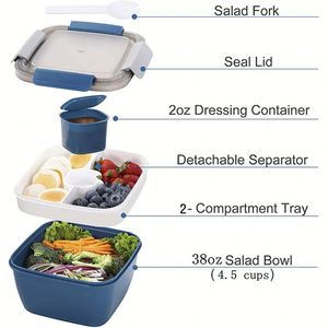 BPA-Free 3-compartments Bento Lunch Box 2-layer Microwave Dishwasher Safe <b>Plastic</b> Salad <b>Container</b> Box for Meal Prep - Product Image 2