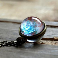 Cosmique galaxie nébuleuse Double verre Pokeball cristal porte-clés femmes rétro mode bijoux plus faciles allumettes chandails porte-clés