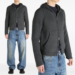 Suéteres con capucha de punto <span class=keywords><strong>gris</strong></span> oscuro ajustados de alta calidad personalizados con cierre de cremallera para hombre - Product Image 1