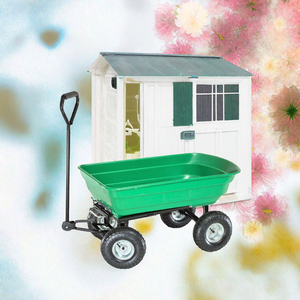 Chariot de jardinage vert personnalisable à quatre roues, chariot à main avec plateau en plastique et cadre métallique, capacité 300 kg, chariot à plateforme pour le rangement d'outils - Product Image 2