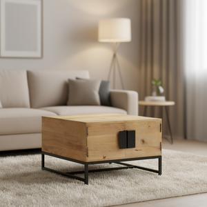 Solid Mango Wood Coffee <b>Table</b> With Storage Industrial Design Modern Living Room Furniture - Product Image 2